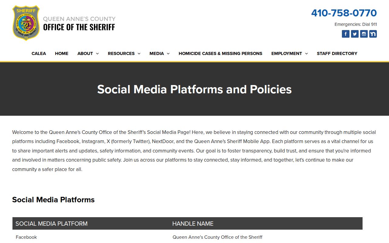 Queen Anne's County 24-hour release app and social channel limits