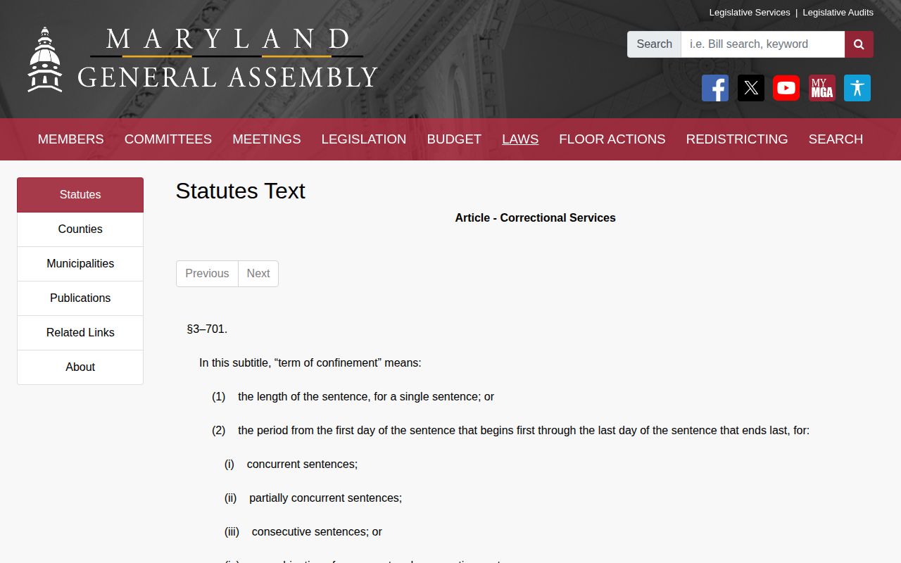 Queen Anne's County state projected release date credit statutes